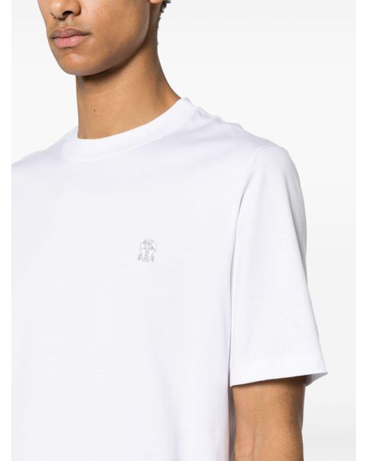 Brunello Cucinelli White Logo Cotton T-shirt for men