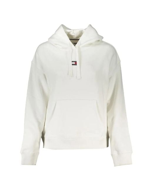 Tommy Hilfiger White Logo-Patch Drawstring Hoodie