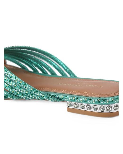 Kurt Geiger Green Crystal-Embellished Flat Mules