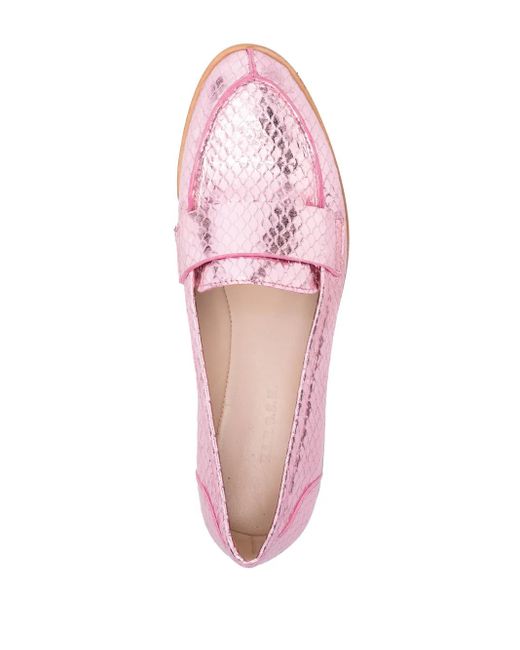P.A.R.O.S.H. Pink Snakeskin-Effect Metallic Loafers
