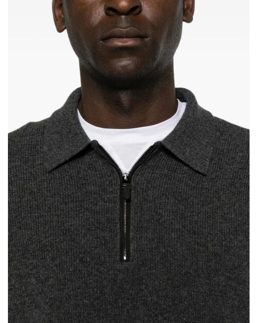 Canali Black Zip-Fastening Polo Sweater for men