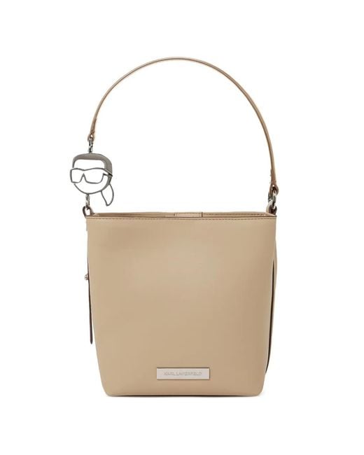 Karl Lagerfeld White Small Logo-Plaque Bucket Bag