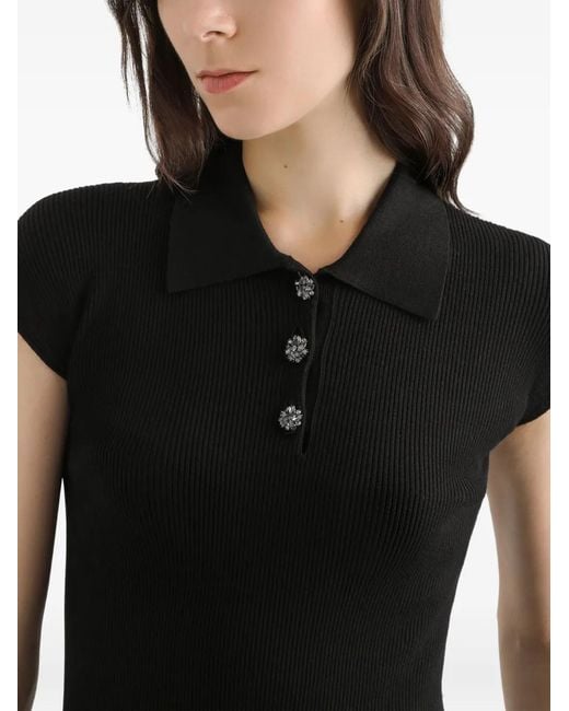 Dolce & Gabbana Black Ribbed Polo Sweater