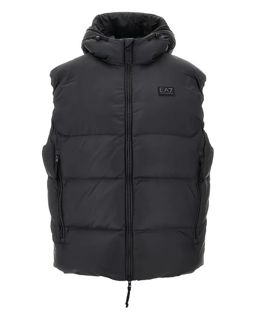 EA7 Black Hooded Gilet for men