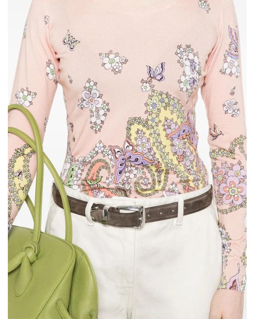 Etro Pink Floral-Print Sweater