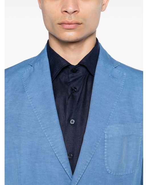 Incotex Blue Single-breasted Linen Blend Suit for men