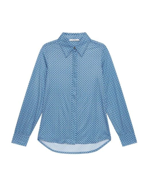 Maliparmi Blue Geometric-Print Collared Shirt