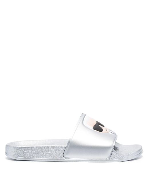 Karl Lagerfeld Karl Signature Patch Slides in White | Lyst