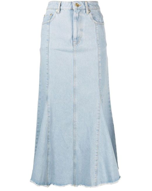 Ganni Blue Denim Peplum Midi Skirt