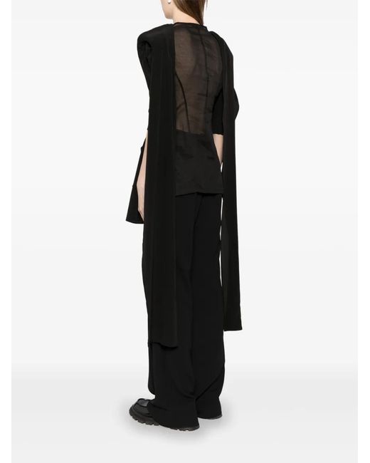 Yohji Yamamoto Black Semi-Sheer Cotton-Silk Top