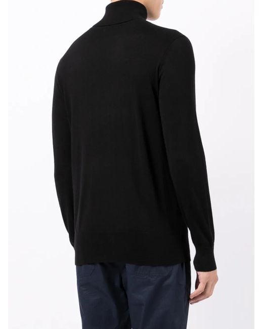 N.Peal Cashmere Black Fine Knit Roll Neck Jumper for men