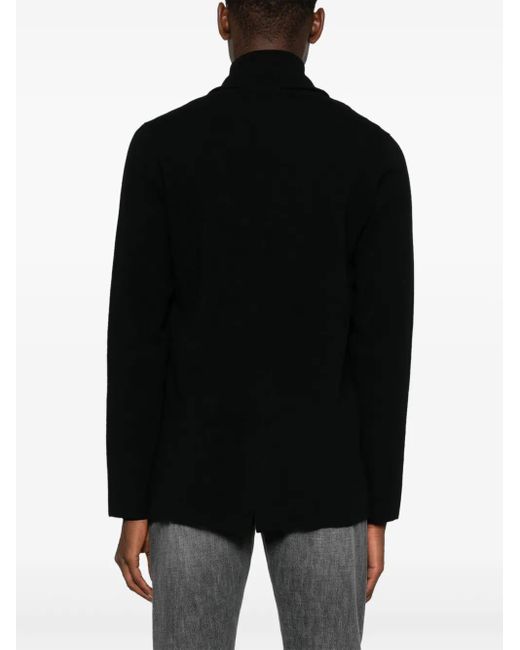 Roberto Collina Black Merino-Cashmere Knitted Notched-Lapel Blazer for men
