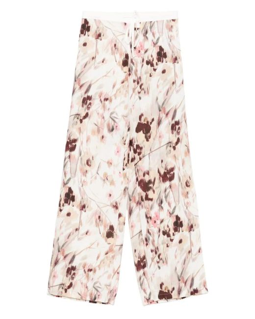 120% Lino Pink Floral Print Trousers
