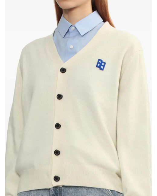 Adererror White Sig; Bl Tag Logo-Patch Button Cardigan
