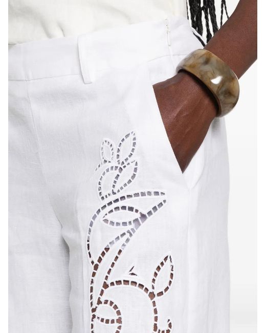 ERMANNO FIRENZE White Pantalon À Broderie Anglaise