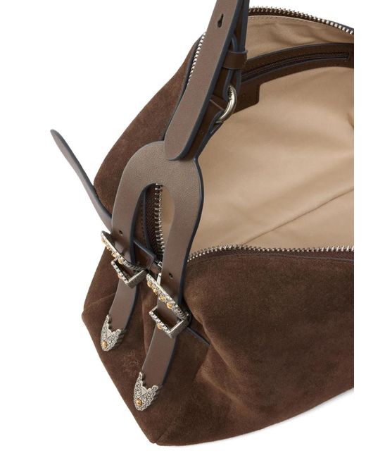 Pinko Brown Medium Keeper Suede Shoulder Bag
