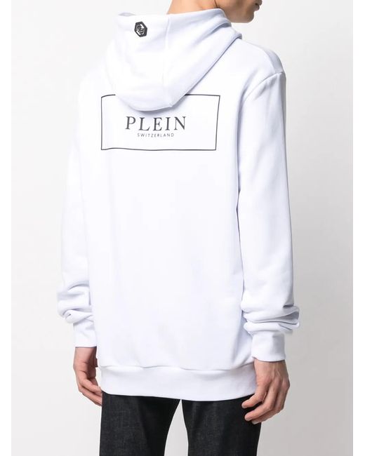 Philipp Plein Gray Outline Skull-Print Hoodie for men