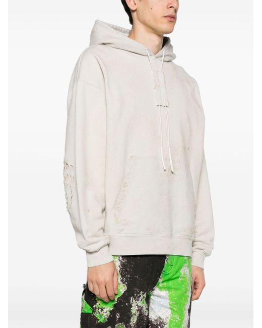 44 Label Group White Trip Distressed Cotton Hoodie