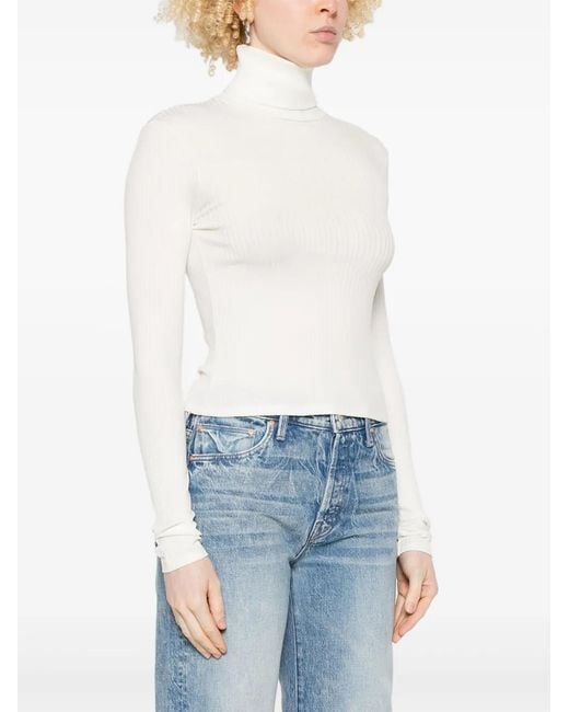 Re/done White Ribbed Roll-Neck Top