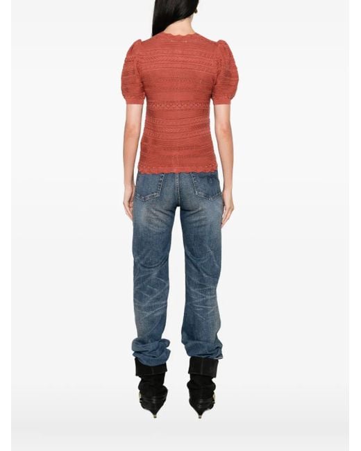 Ba&sh Red Vinat Puff-Sleeve Cardigan