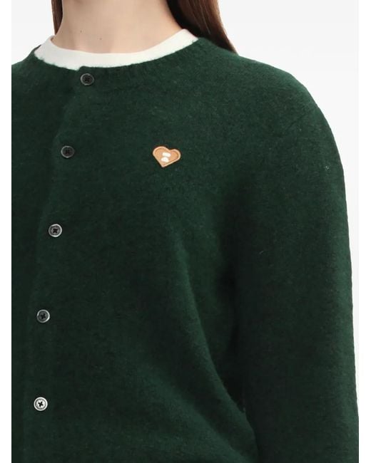 A Bathing Ape Green Heart-Motif Buttoned Cardigan