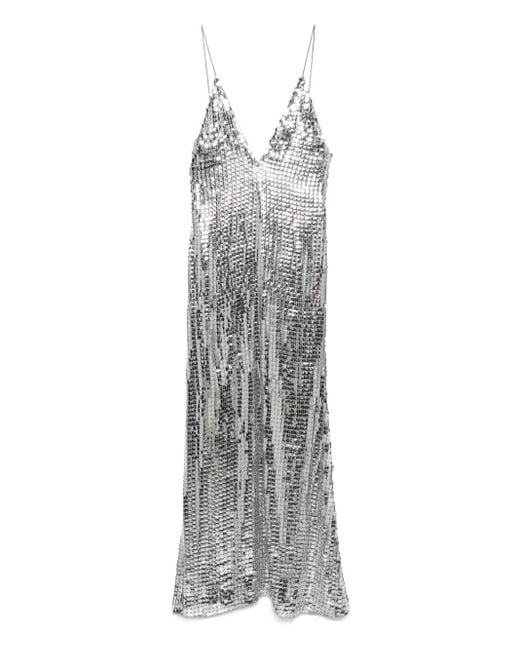 The New Arrivals Ilkyaz Ozel Gray Claudie Sequin-Embellished Dress