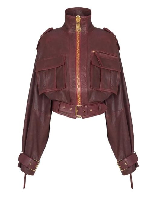 Balmain ベルテッド レザージャケット Red