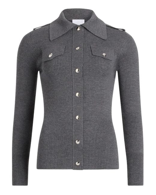 Patou Gray Ribbed Collared Cardigan