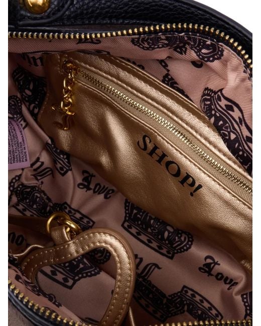 Juicy Couture Brown Crest-Embroidery Velour Shoulder Bag