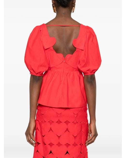 Farm Rio Red Heart Puff-Sleeve Blouse