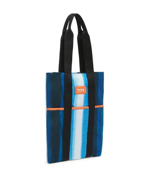 Marni Blue Striped Tape-Handles Tote Bag