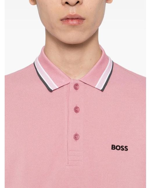 Boss Pink Logo-Embroidered Polo Shirt for men