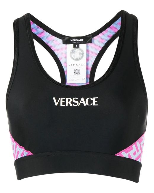 Versace Black La Greca Logo-Print Bralette