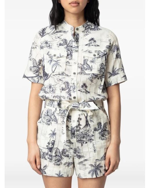 Zadig & Voltaire Gray Tropical Island-Print Playsuit