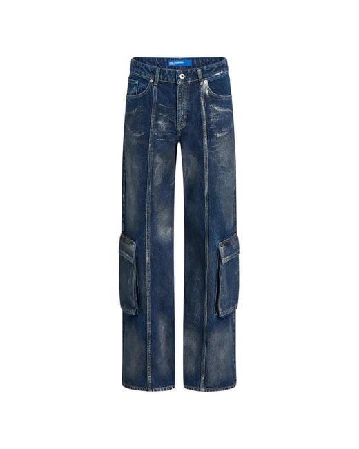 Karl Lagerfeld Blue Coated Cargo Pants