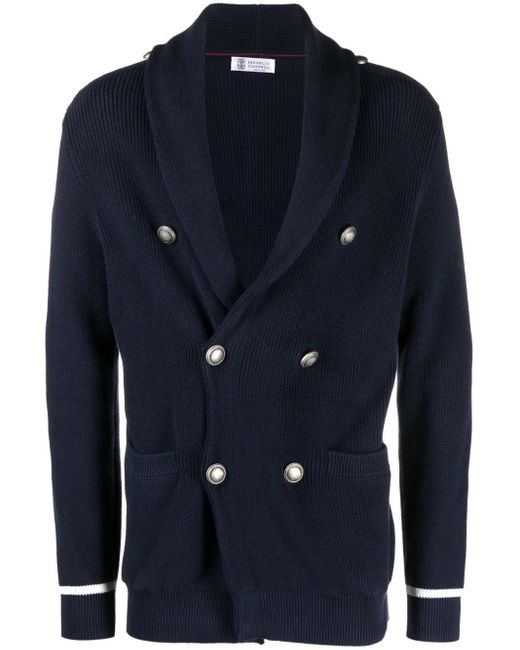 Cardigan En Coton À Boutonnière Croisée Brunello Cucinelli pour homme en coloris Blue