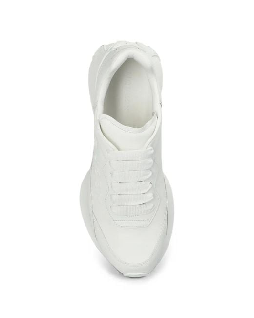McQueen White Logo-Embossed Leather Sneakers