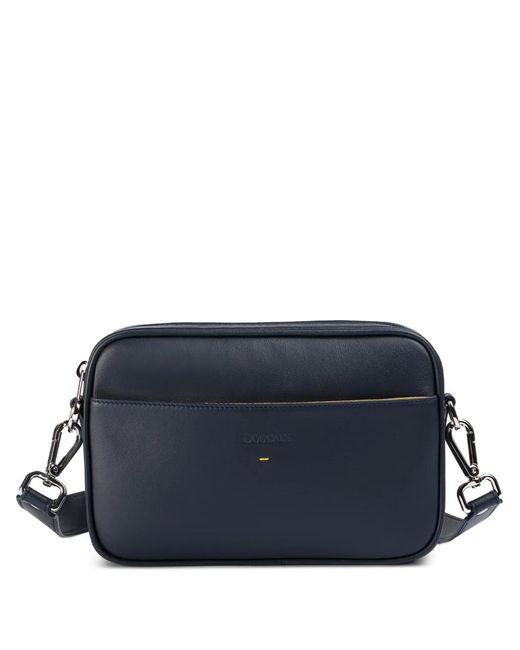 Doucal's Blue Logo-Debossed Leather Messenger Bag for men