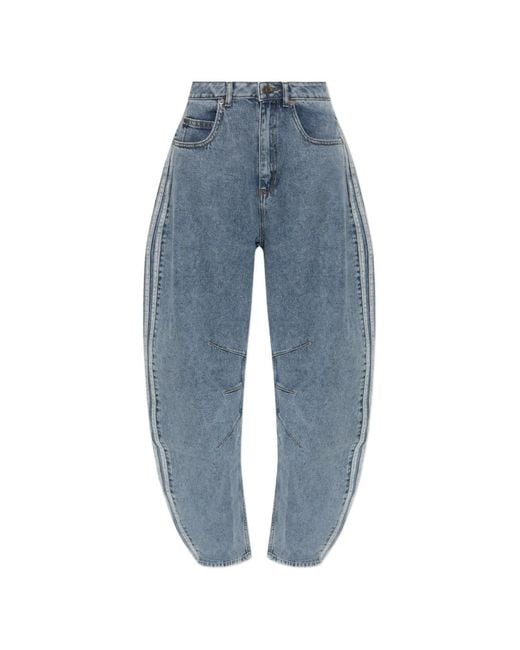 Adidas Blue Side-Stripe Wide-Leg Jeans