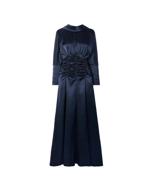 Violante Nessi Blue Backless Ruched Maxi Dress
