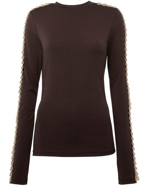 J.W. Anderson Brown Pleated-Trim Long-Sleeve Top