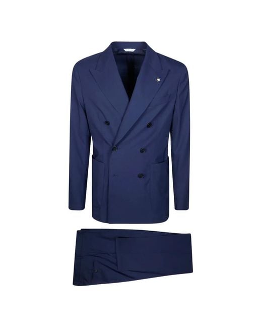 Manuel Ritz Blue Double-Breasted Wool Suit for men
