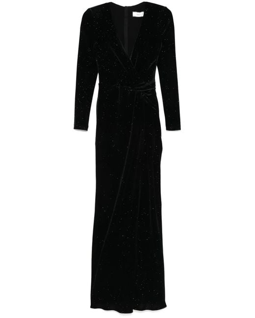 Nissa Black Glitter-Detail Velvet Maxi Dress
