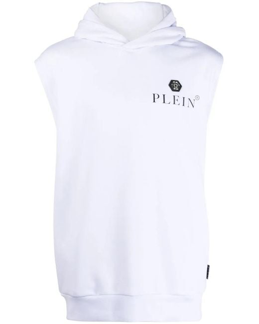 Philipp Plein White Logo-Print Sleeveless Hoodie for men