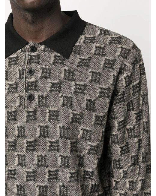 M I S B H V Gray Logo-Jacquard Polo Jumper for men