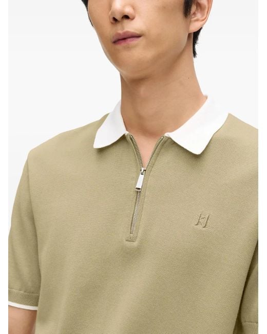 Karl Lagerfeld Green Contrast-Collar Half-Zip Polo Shirt for men