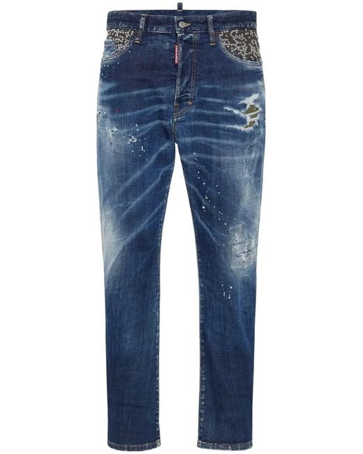 DSquared² Blue Distressed Straight-Leg Jeans for men