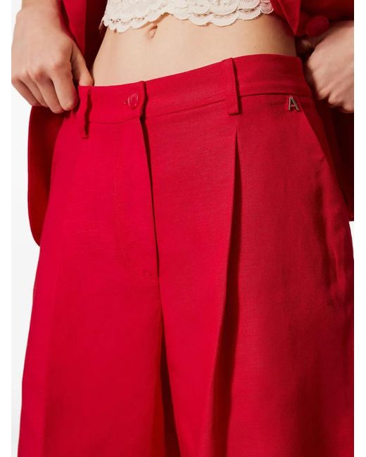 Twinset Red Linen Blend Bermuda Shorts