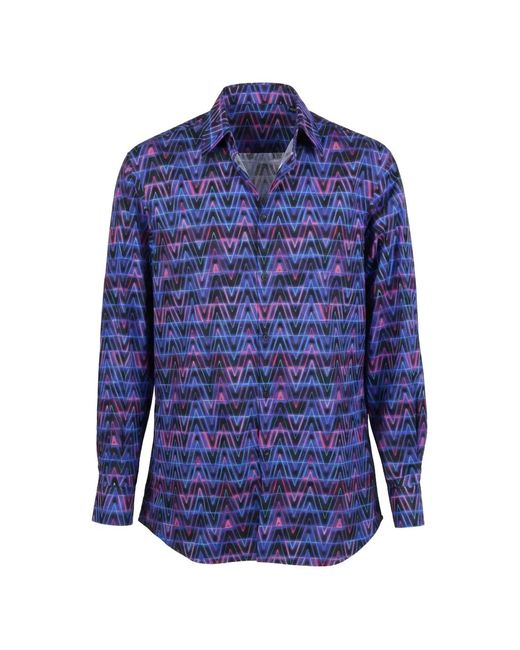 Valentino Garavani Blue Geometric-Print Button-Down Shirt for men