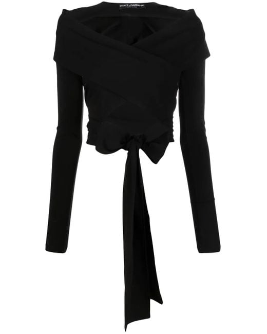 Dolce & Gabbana Black Wrap Top With Cut-Out Design